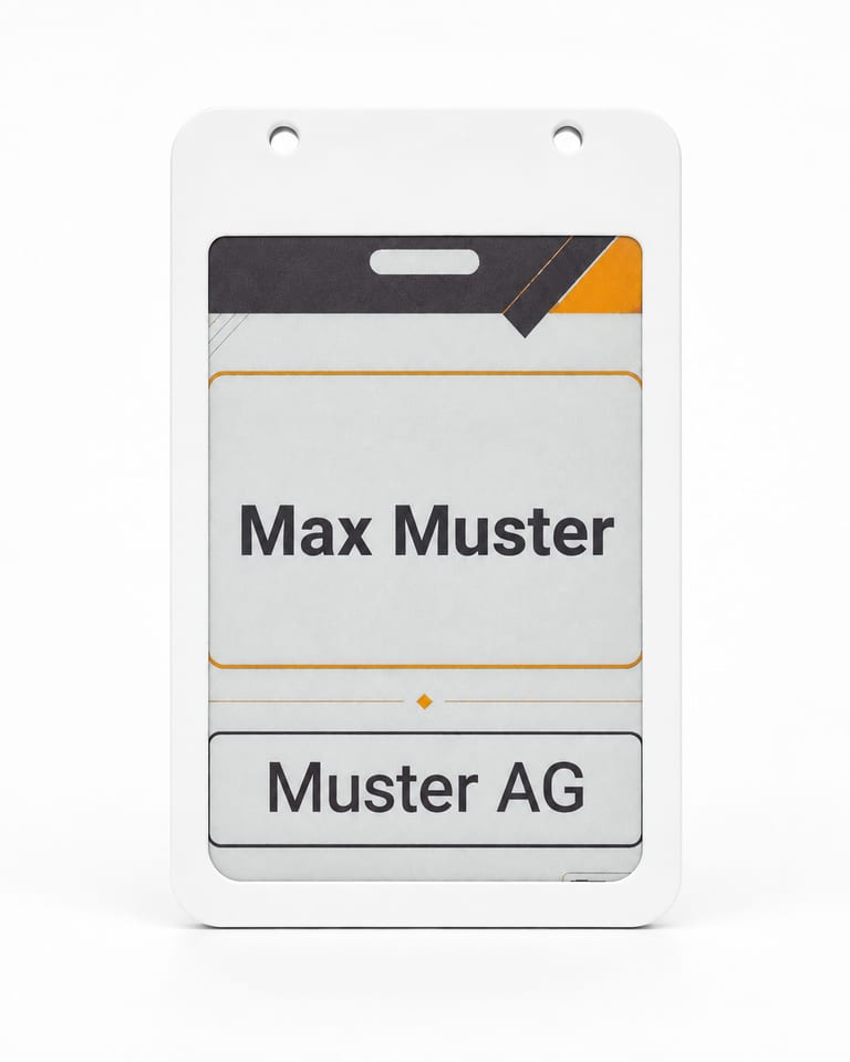 Frontansicht des E-Paper-Badge